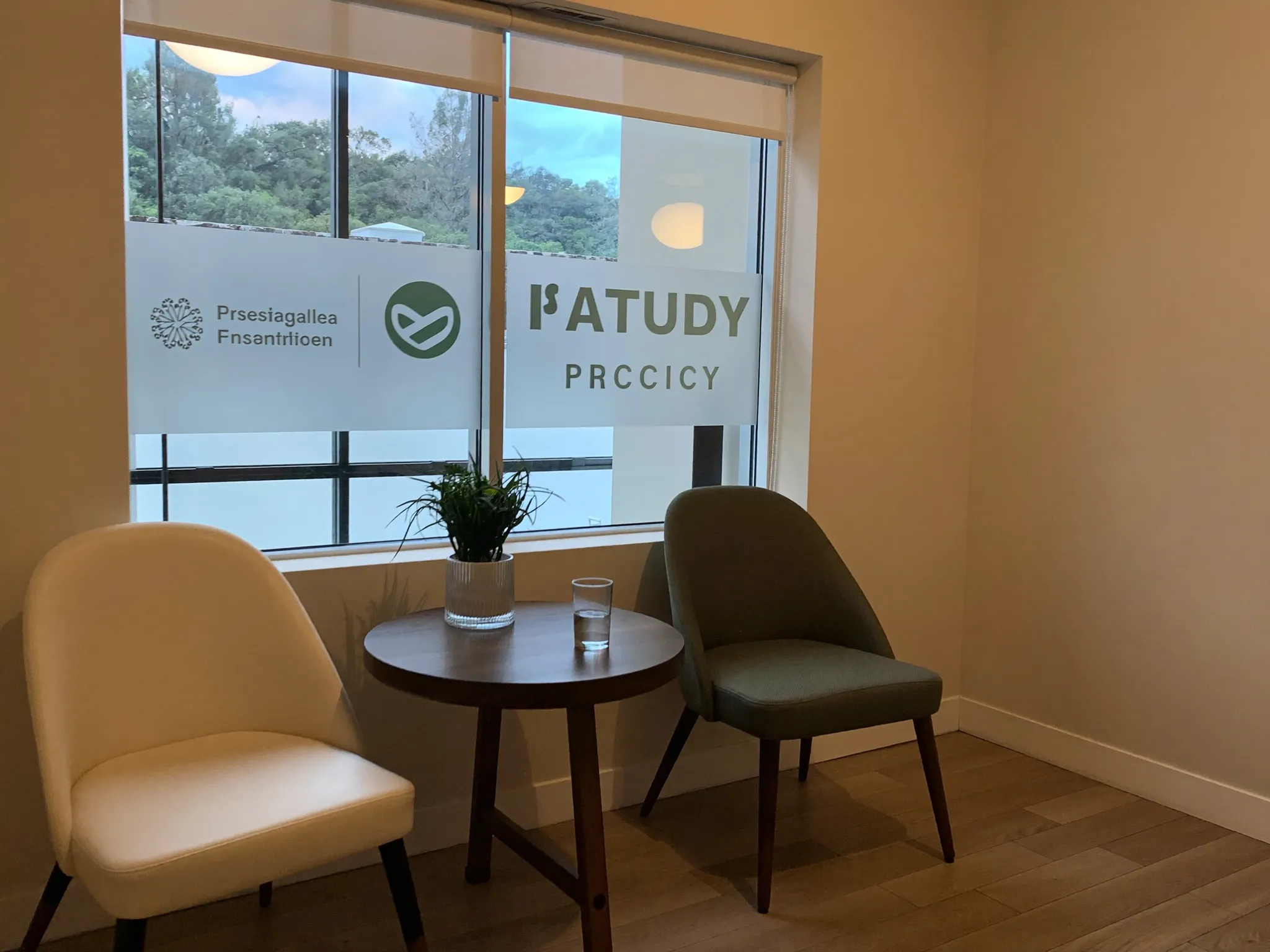 Bright, calm waiting area of a practice